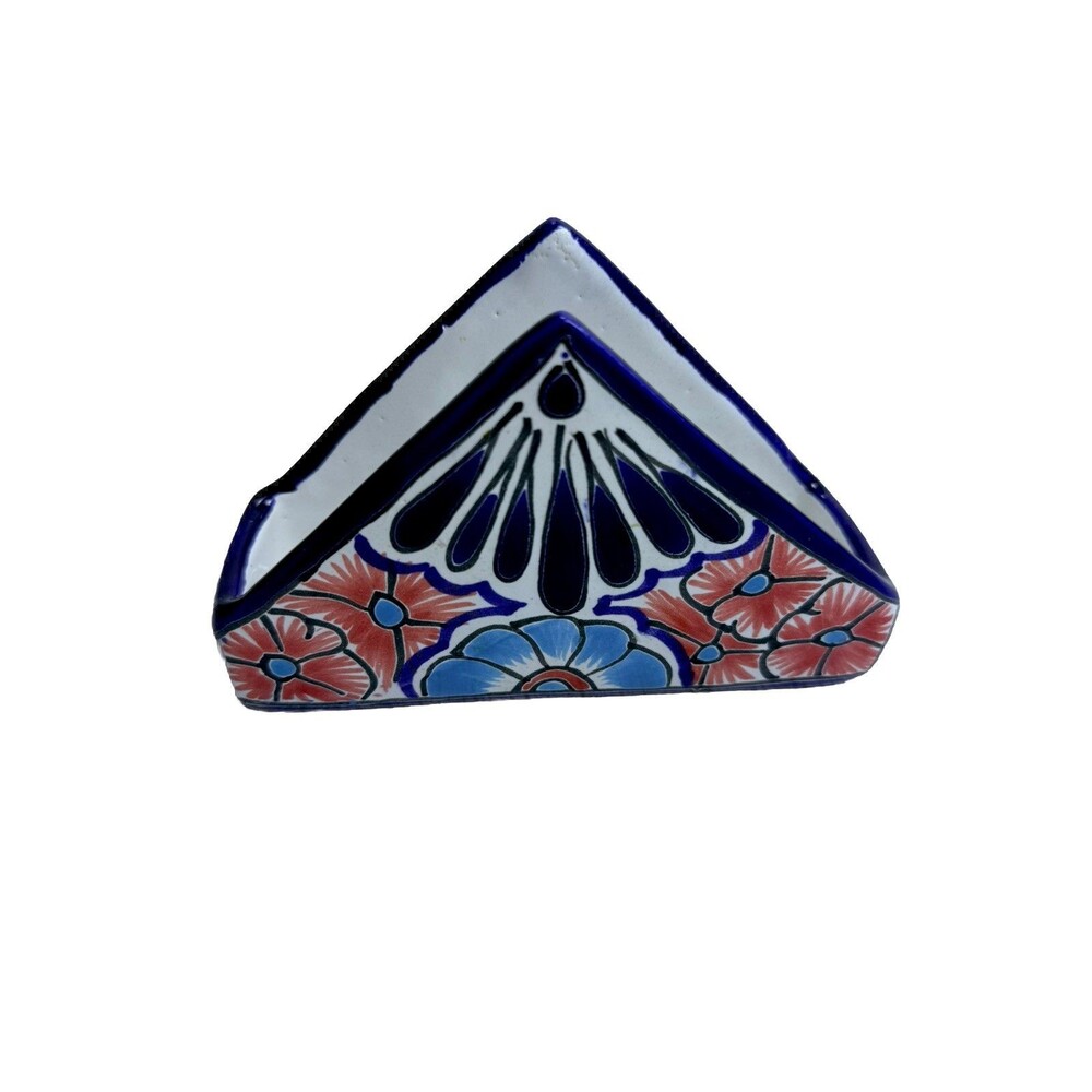 Vibrant Hand Painted Talavera Ceramic Napkin Holder Mexican Folk Art Pottery 6"